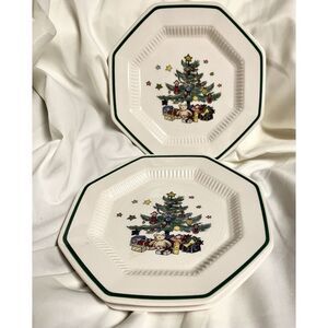 Set Of 3 Nikko Christmastime  Bread Butter Plates Octagon 6 5/8" Vintage
